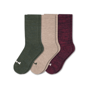 Pacas Mens Alpaca Crew 3-Pack Socks  -  Medium/Large / Olive/Hemp/Merlot