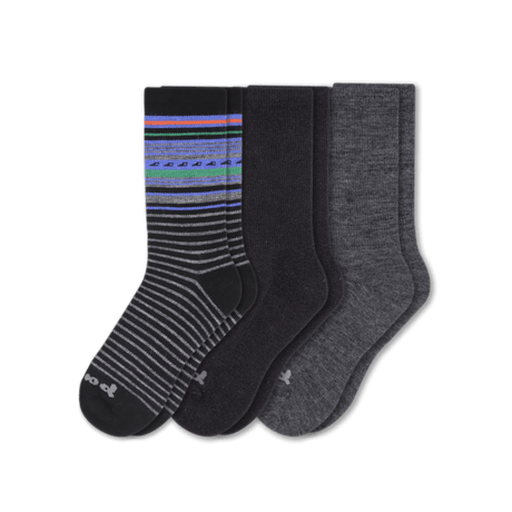 Pacas Mens Alpaca Crew 3-Pack Socks  -  Medium/Large / Black/Charcoal/Stripe Black