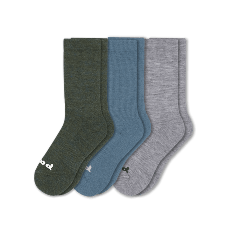 Pacas Mens Alpaca Crew 3-Pack Socks  -  Medium/Large / Gray/Olive/Denim