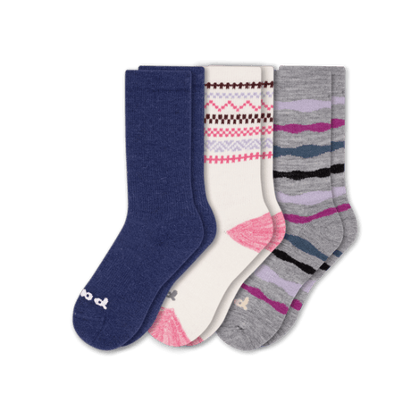 Pacas Womens Alpaca Crew 3-Pack Socks  -  Medium/Large / Navy/White/Gray Wave