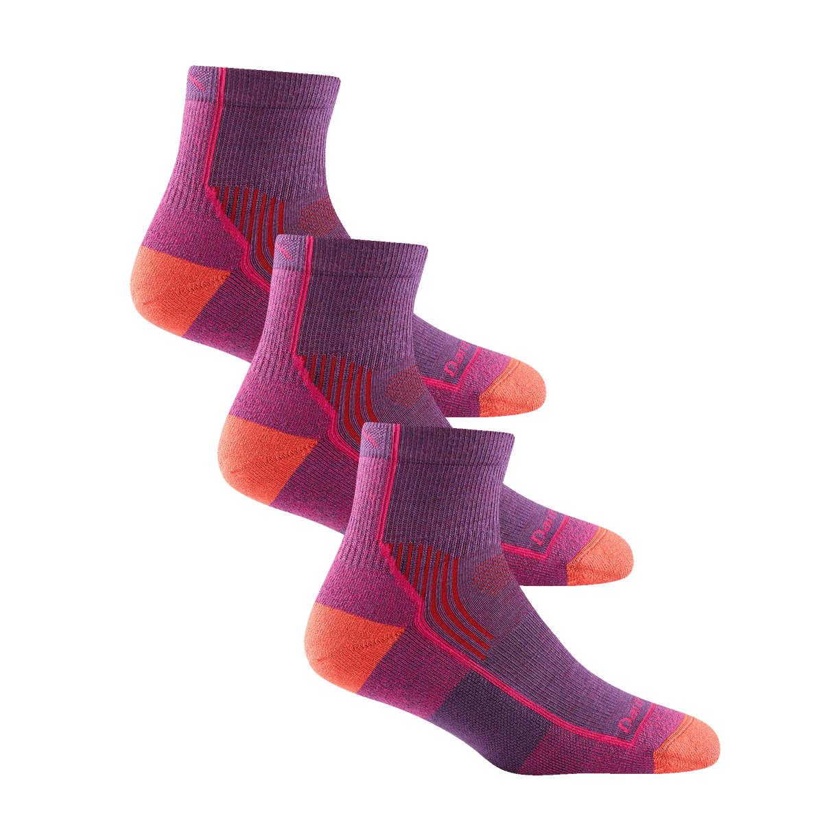 Darn Tough Womens Hiker Quarter Midweight Hiking 3-Pack Socks  -  Medium / Berry