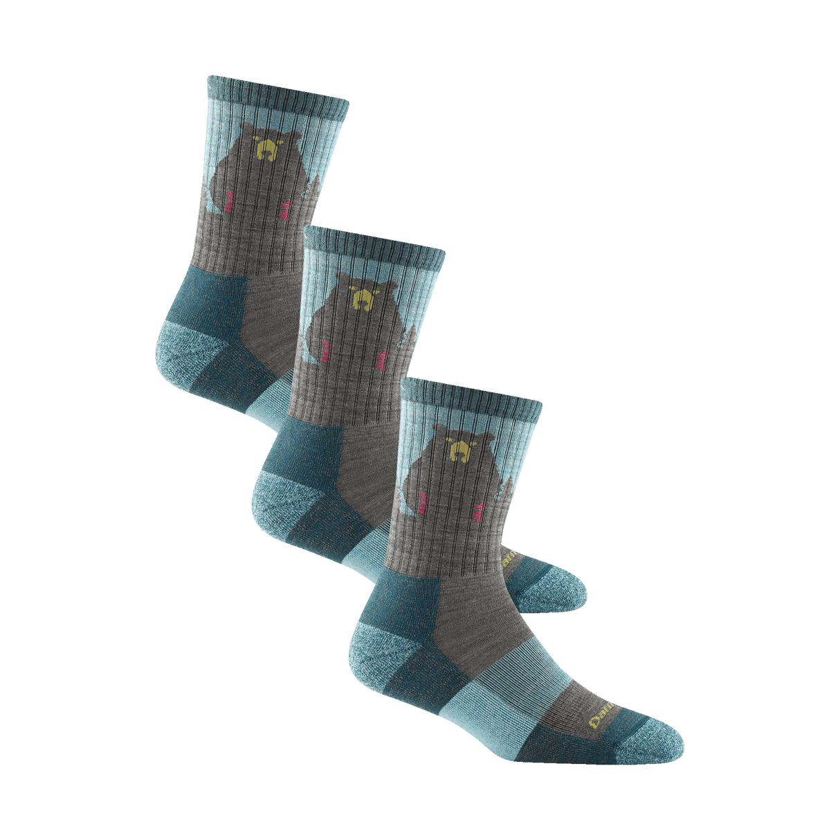 Darn Tough Womens Bear Town Micro Crew Lightweight Hiking 3-Pack Socks  -  Medium / Aqua