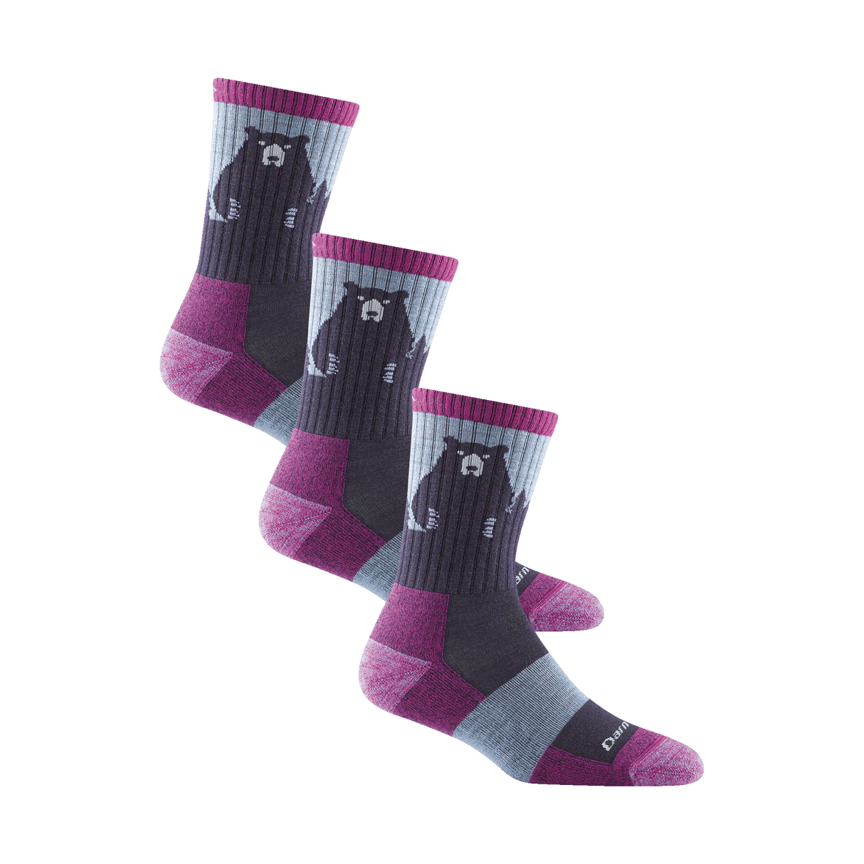 Darn Tough Womens Bear Town Micro Crew Lightweight Hiking 3-Pack Socks  -  Medium / Purple