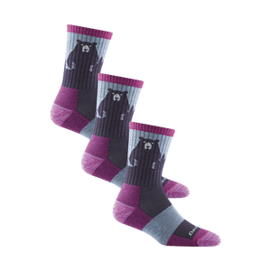 Darn Tough Womens Bear Town Micro Crew Lightweight Hiking 3-Pack Socks  -  Medium / Purple