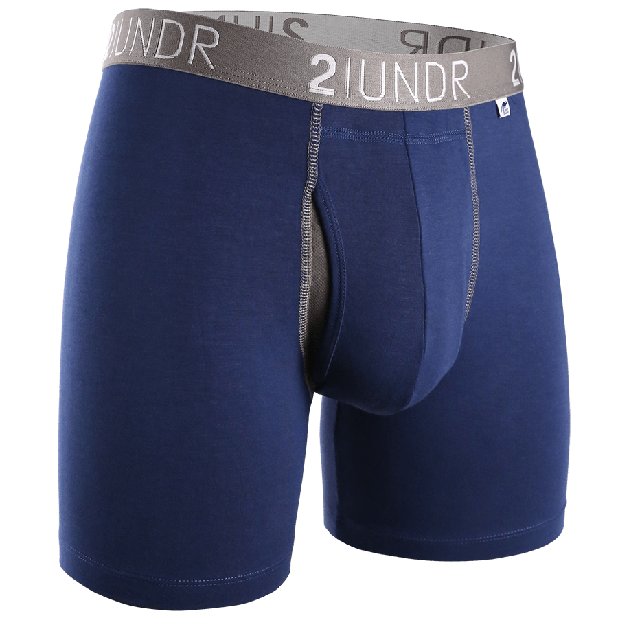 2UNDR Mens Swing Shift 6" Boxer Brief Solids  -  Small / Navy/Gray