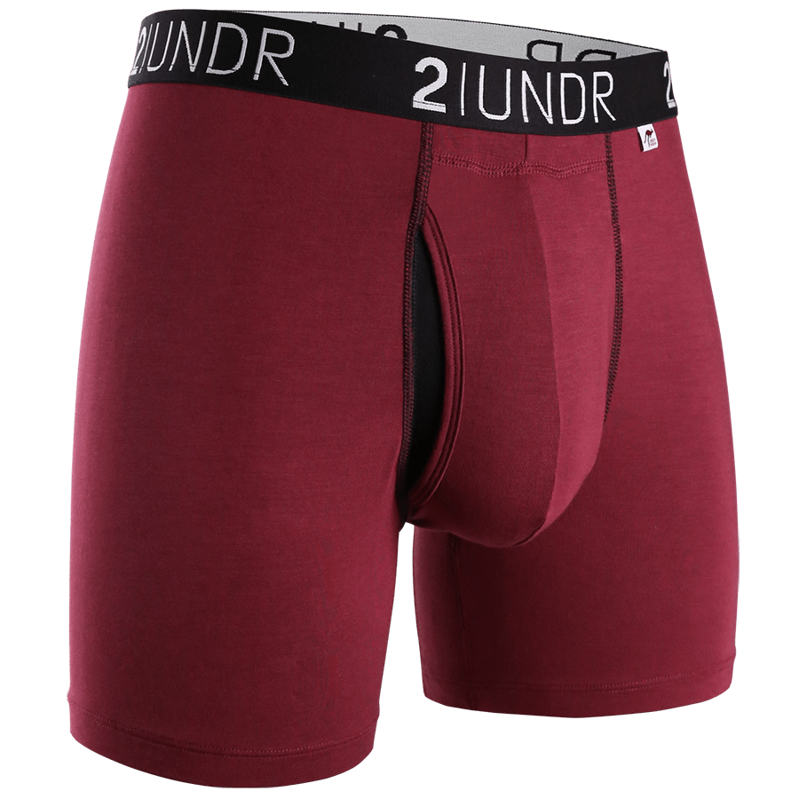 2UNDR Mens Swing Shift 6" Boxer Brief Solids  -  Small / Burgundy