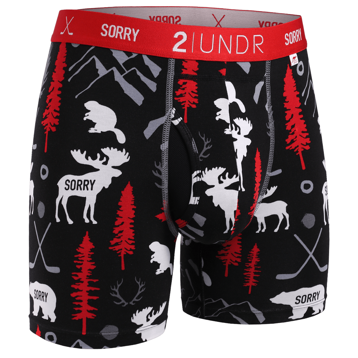 2UNDR Mens Swing Shift 6" Boxer Brief Prints  -  Small / Sorry Eh