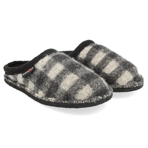 Haflinger Womens Plaid Wool Slippers  -  36 / Black/White