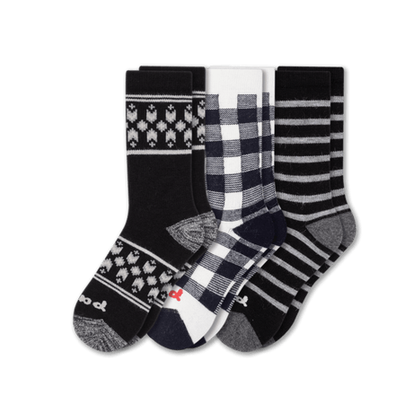 Pacas Womens Alpaca Crew 3-Pack Socks  -  Medium/Large / Multi-Black Designs