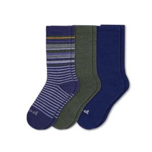 Pacas Mens Alpaca Crew 3-Pack Socks  -  Medium/Large / Navy/Olive/Stripe Marine