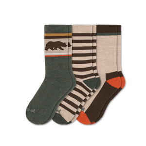 Pacas Mens Alpaca Crew 3-Pack Socks  -  Large/X-Large / Rugby Stripe Hemp/Bear Ivy/Color Block Hemp