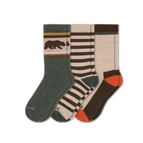 Pacas Mens Alpaca Crew 3-Pack Socks  -  Large/X-Large / Rugby Stripe Hemp/Bear Ivy/Color Block Hemp