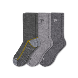 Pacas Mens Alpaca Lightweight Crew 3-Pack Socks  -  Large/X-Large / Striped Sole Charcoal/Solid Grey/Solid Charcoal