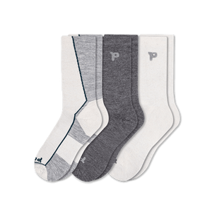 Pacas Mens Alpaca Lightweight Crew 3-Pack Socks  -  Large/X-Large / Striped Sole White-Grey/Solid Charcoal/Solid White