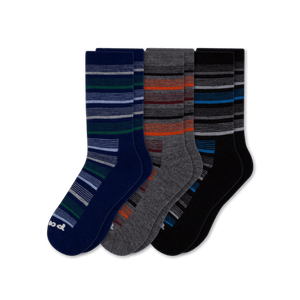 Pacas Mens Alpaca Lightweight Crew 3-Pack Socks  -  Medium/Large / Variegated Stripe Navy/Variegated Stripe Charcoal/Variegated Stripe Black