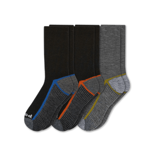 Pacas Mens Alpaca Lightweight Crew 3-Pack Socks  -  Medium/Large / Striped Sole Black-Blue/Striped Sole Black-Orange/Striped Sole Charcoal