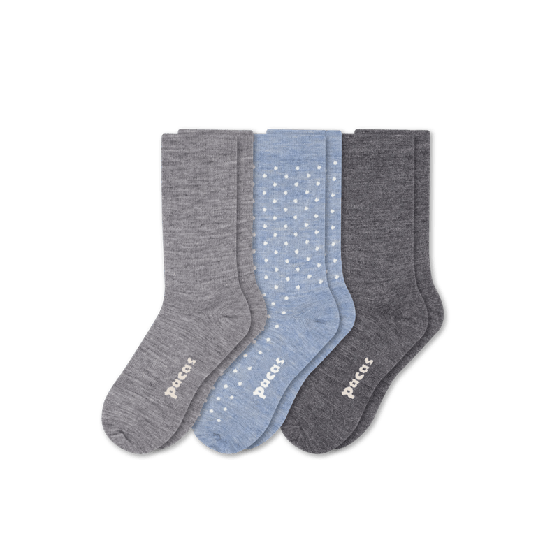 Pacas Womens Lightweight Alpaca Crew 3-Pack Socks  -  Small/Medium / Basic & Dot