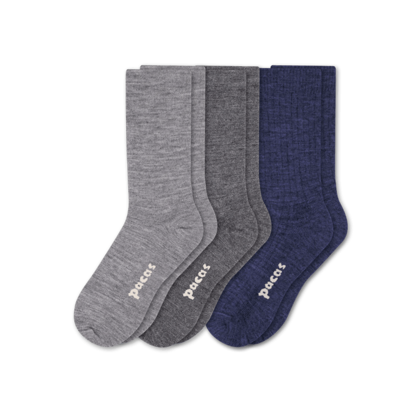 Pacas Womens Lightweight Alpaca Crew 3-Pack Socks  -  Small/Medium / Gray/Charcoal/Navy