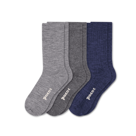 Pacas Womens Lightweight Alpaca Crew 3-Pack Socks  -  Small/Medium / Gray/Charcoal/Navy