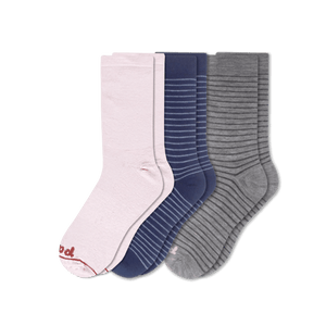 Pacas Womens Lightweight Alpaca Crew 3-Pack Socks  -  Medium/Large / White/Navy Stripe/Charcoal Stripe