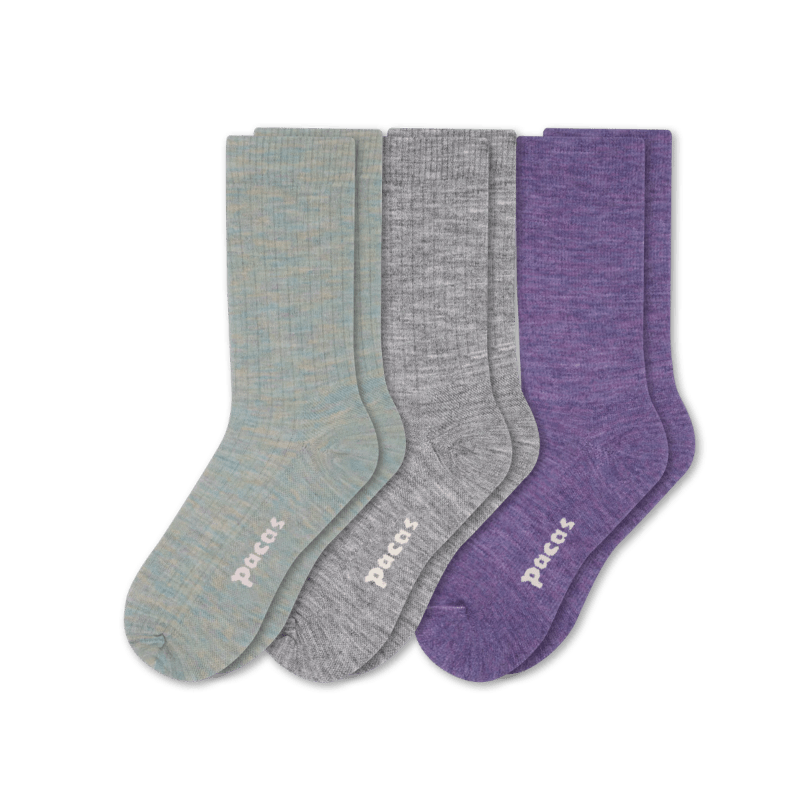 Pacas Womens Lightweight Alpaca Crew 3-Pack Socks  -  Medium/Large / Sage/Gray/Purple