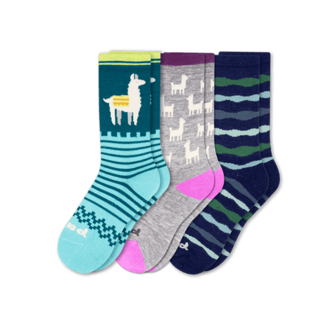 Pacas Womens Alpaca Crew 3-Pack Socks  -  Small/Medium / Teal Alpaca/AO Alpaca/Blue Wave