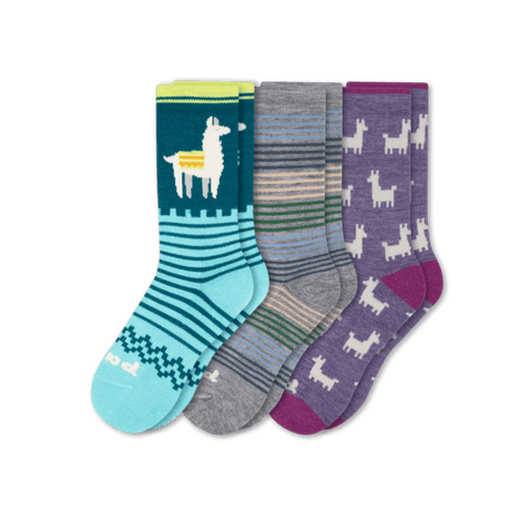 Pacas Womens Alpaca Crew 3-Pack Socks  -  Medium/Large / Teal Alpaca/Blue Stripes/AO Alpaca