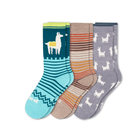 Pacas Womens Alpaca Crew 3-Pack Socks  -  Medium/Large / Teal Alpaca/Orange Stripe/AO Alpaca