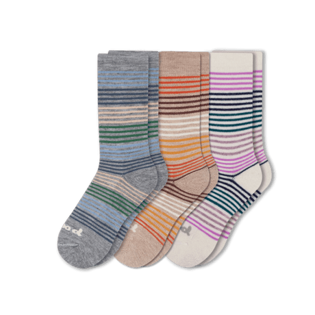 Pacas Womens Alpaca Crew 3-Pack Socks  -  Medium/Large / Blue Stripe/Orange Stripe/Purple Stripe