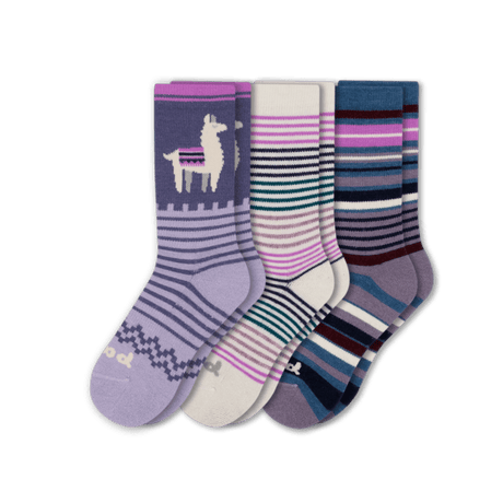 Pacas Womens Alpaca Crew 3-Pack Socks  -  Small/Medium / Placed Alpaca/Stripes Purple