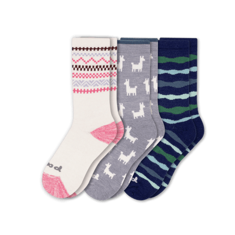 Pacas Womens Alpaca Crew 3-Pack Socks  -  Medium/Large / White/AO Alpaca/Blue Wave