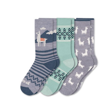 Pacas Womens Alpaca Crew 3-Pack Socks  -  Small/Medium / Placed Alpaca/Chambray