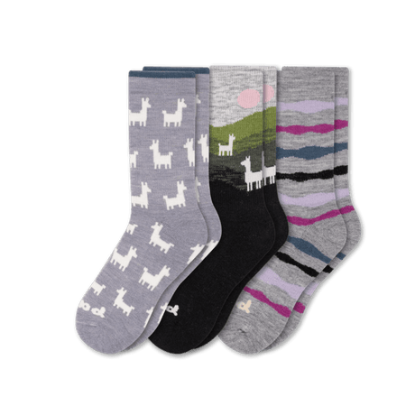 Pacas Womens Alpaca Crew 3-Pack Socks  -  Small/Medium / AO Alpaca/Alpaca Mountain/Gray Wave