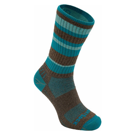 Wrightsock Double-Layer Adventure Cushion Crew Socks  -  Medium / Brown/Teal Stripe