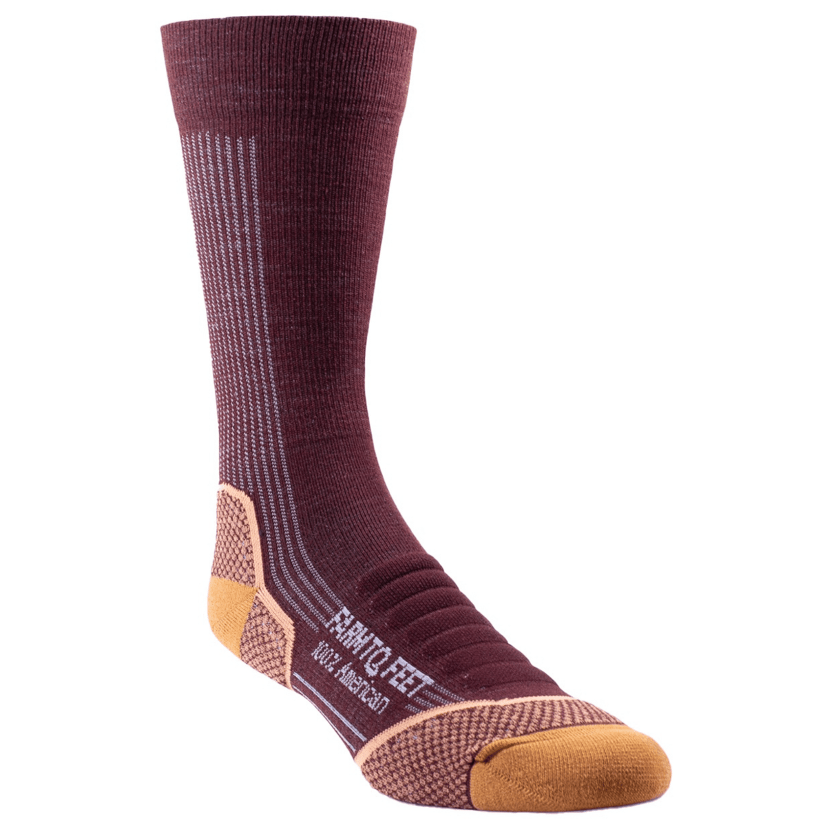 Farm to Feet Mens Damascus Light Cushion Crew Hiking Socks  -  Small / Plum