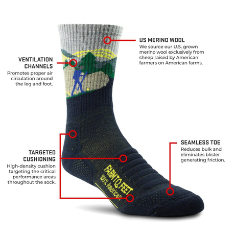 Farm to Feet Blue Ridge Hiker 3/4 Crew Socks  - 