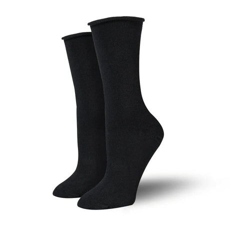 Bambukas Solid Black Roll-Top Solids Socks  -  Medium / Solid Black