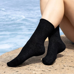 Bambukas Black & Silver Roll-Top Sparkly Solids Socks  -  Medium / Black/Silver