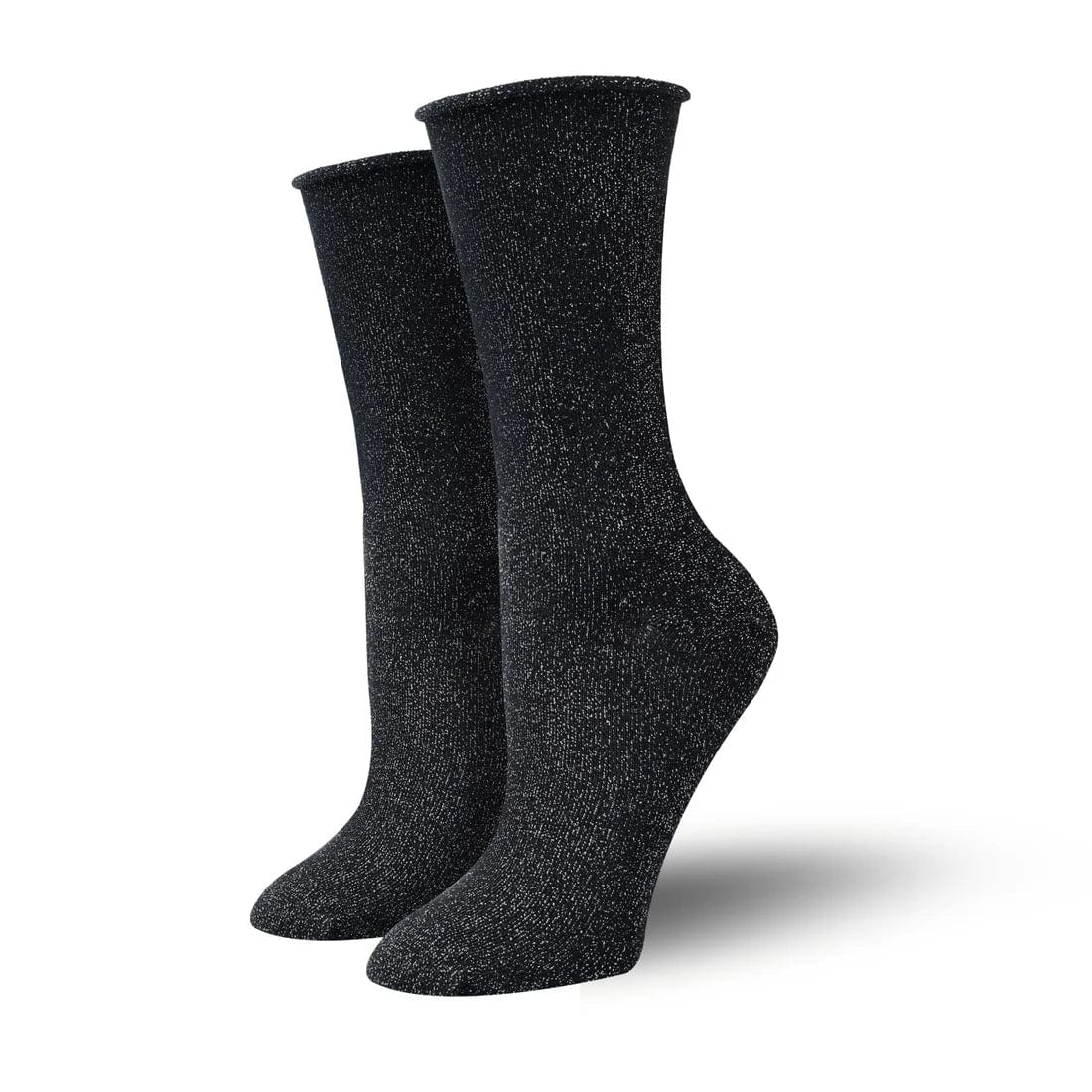 Bambukas Womens Silver Stardust Sparkly Roll-Top Socks  -  One Size Fits Most / Black/Silver