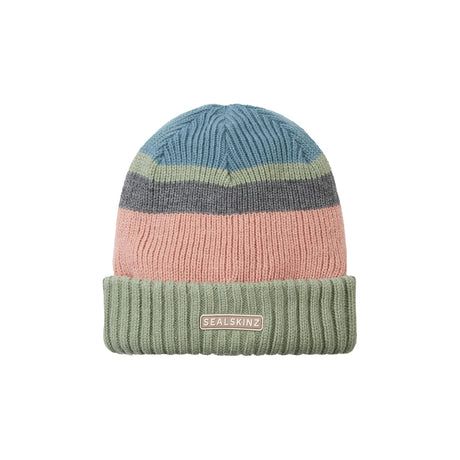 Sealskinz Cromer Waterproof Cold Weather Roll Cuff Striped Beanie  -  Small / Light Green