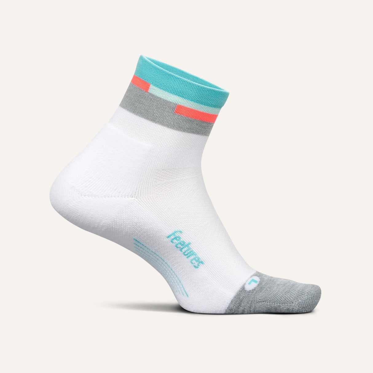 Feetures Elite Light Cushion Quarter Socks  -  Small / Aquatic White