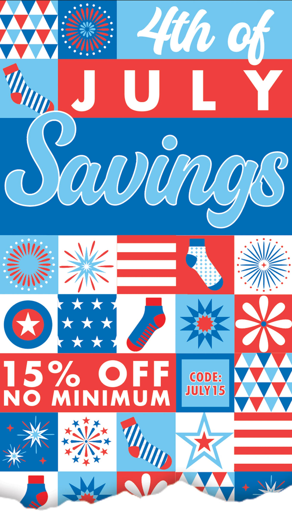 4th of July Savings 15% Off No Minimum Code JULY15