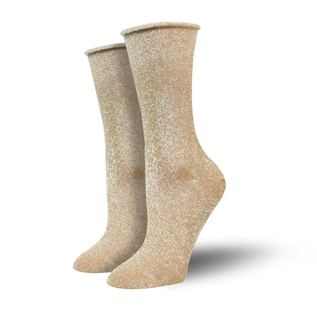 Bambukas Beige & Gold Roll-Top Sparkly Solids Socks  -  Medium / Beige/Gold