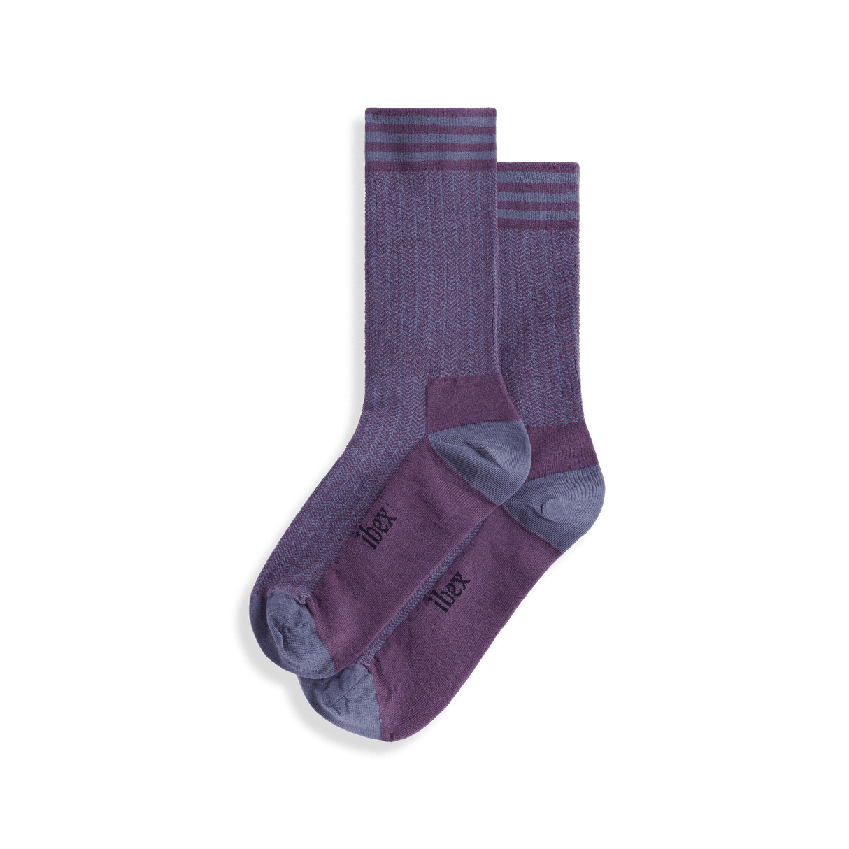 Ibex Nomad Herringbone Crew Socks  -  Small / Dewberry/Rabbit/Black