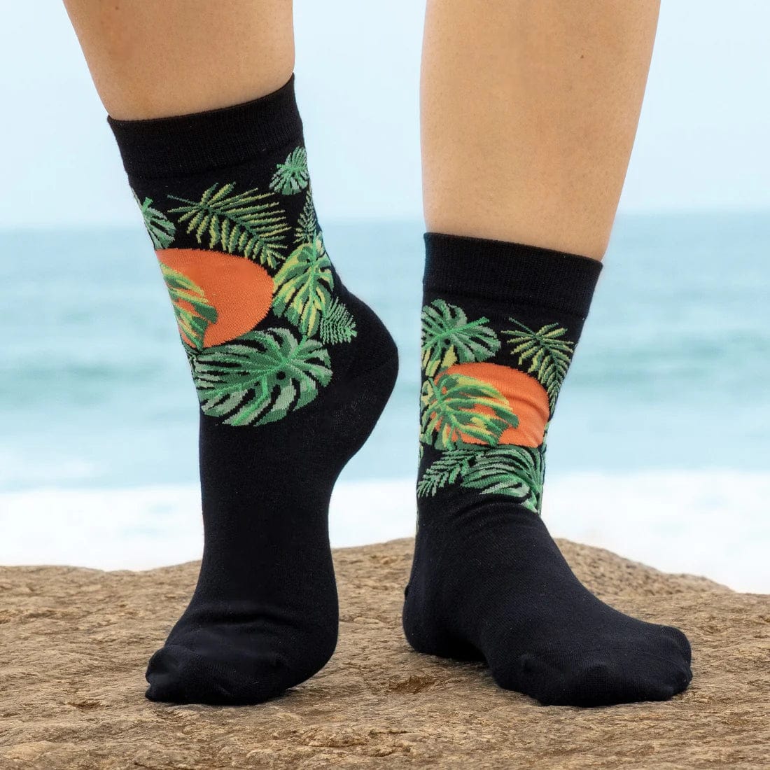 Bambukas Monstera Sunset Womens Crew Socks  -  One Size Fits Most / Monsteras