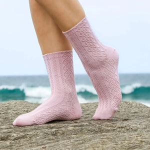 Bambukas Baby Pink Beige Cable-Knit Solids Socks  -  Medium / Baby Pink