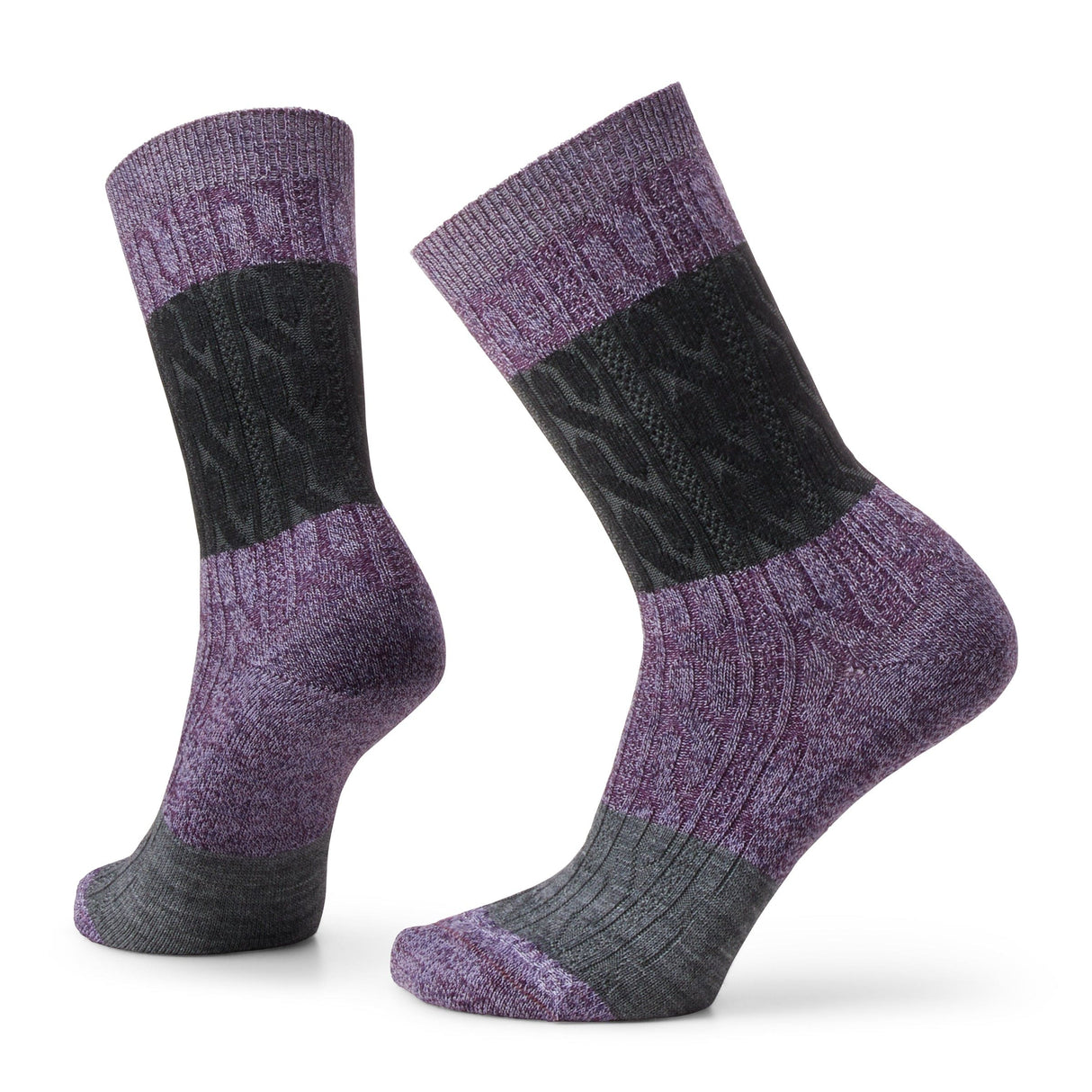 Smartwool Everyday Color Block Cable Crew Socks  -  Medium / Ultra Violet/Purple Iris Marl