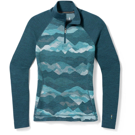 Smartwool Womens Classic Thermal Merino Base Layer 1/4 Zip - Clearance  -  X-Small / Twilight Blue Mtn Scape