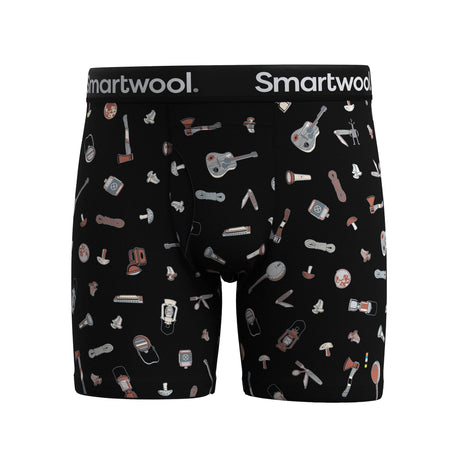 Smartwool Mens Merino Print Boxer Brief  -  Medium / Black Gone Camping