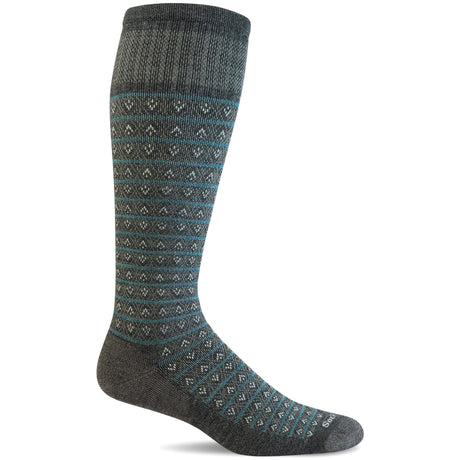 Sockwell Mens Diamond Stripe Moderate Compression Knee-High Socks  -  Medium/Large / Charcoal